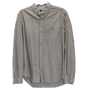 Polo Ralph Lauren Mens L Button Up Blue And Black Plaid Preppy Flesh Pony